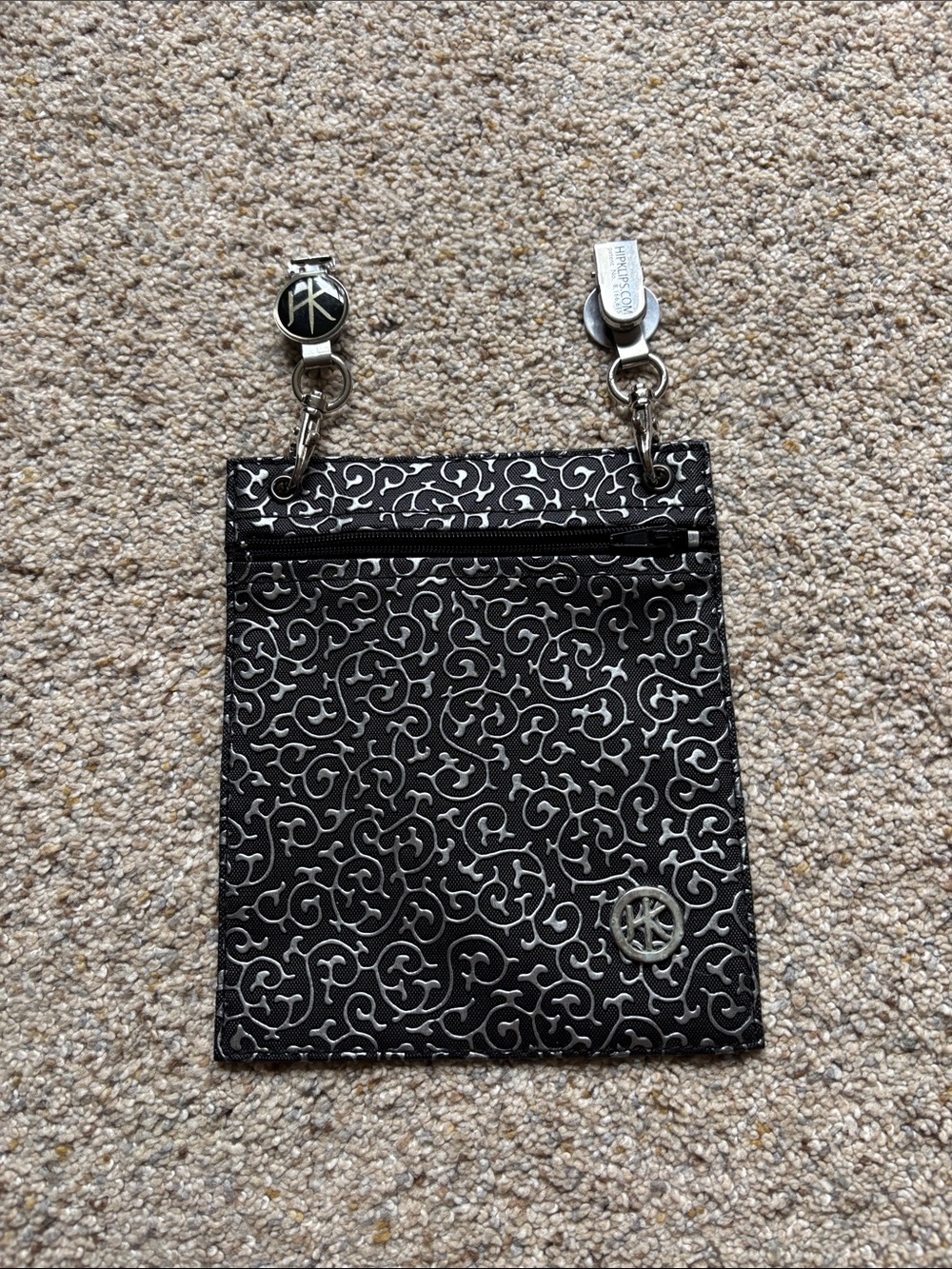 HipKlip Black Mini Crossbody Pouch with Silver Logo